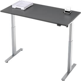 Schreibtisch, elektrisch höhenverstellbar, Rechteck, T-Fuß, B 1300 x T 650 x H 720-1200 mm, graphit/silber