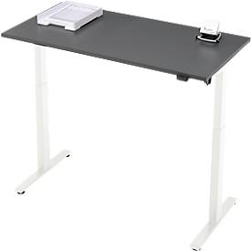 Schreibtisch, elektrisch höhenverstellbar, Rechteck, T-Fuß, B 1300 x T 650 x H 720-1200 mm, graphit/weiß