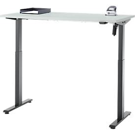 Schreibtisch, elektrisch höhenverstellbar, Rechteck, T-Fuß, B 1300 x T 650 x H 720-1200 mm, lichtgrau/schwarz