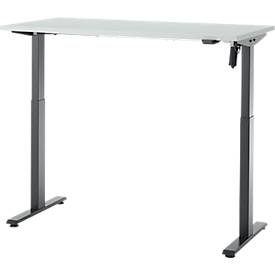 Schreibtisch, elektrisch höhenverstellbar, Rechteck, T-Fuß, B 1300 x T 650 x H 720-1200 mm, lichtgrau/schwarz