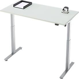 Schreibtisch, elektrisch höhenverstellbar, Rechteck, T-Fuß, B 1300 x T 650 x H 720-1200 mm, lichtgrau/silber