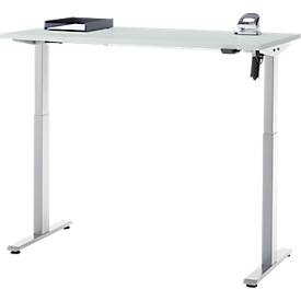 Schreibtisch, elektrisch höhenverstellbar, Rechteck, T-Fuß, B 1300 x T 650 x H 720-1200 mm, lichtgrau/silber