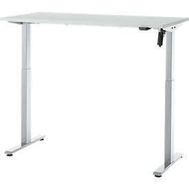 Schreibtisch, elektrisch höhenverstellbar, Rechteck, T-Fuß, B 1300 x T 650 x H 720-1200 mm, lichtgrau/silber