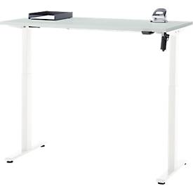 Schreibtisch, elektrisch höhenverstellbar, Rechteck, T-Fuß, B 1300 x T 650 x H 720-1200 mm, lichtgrau/weiß