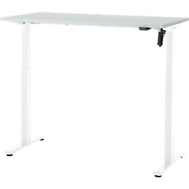 Schreibtisch, elektrisch höhenverstellbar, Rechteck, T-Fuß, B 1300 x T 650 x H 720-1200 mm, lichtgrau/weiß