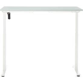 Schreibtisch, elektrisch höhenverstellbar, Rechteck, T-Fuß, B 1300 x T 650 x H 720-1200 mm, lichtgrau/weiß