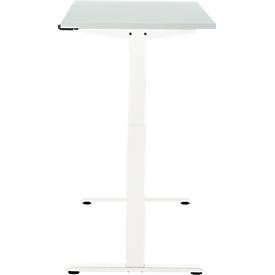 Schreibtisch, elektrisch höhenverstellbar, Rechteck, T-Fuß, B 1300 x T 650 x H 720-1200 mm, lichtgrau/weiß