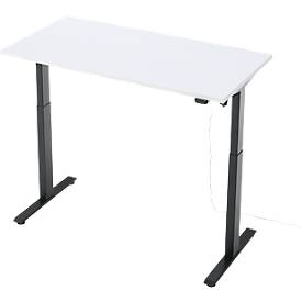 Schreibtisch, elektrisch höhenverstellbar, Rechteck, T-Fuß, B 1300 x T 650 x H 720-1200 mm, weiß/schwarz