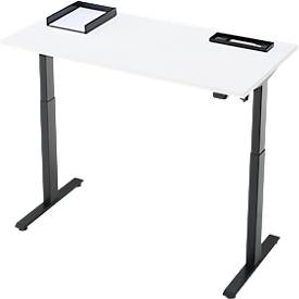 Schreibtisch, elektrisch höhenverstellbar, Rechteck, T-Fuß, B 1300 x T 650 x H 720-1200 mm, weiß/schwarz