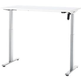 Schreibtisch, elektrisch höhenverstellbar, Rechteck, T-Fuß, B 1300 x T 650 x H 720-1200 mm, weiß/silber