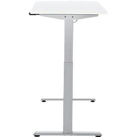 Schreibtisch, elektrisch höhenverstellbar, Rechteck, T-Fuß, B 1300 x T 650 x H 720-1200 mm, weiß/silber