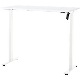 Schreibtisch, elektrisch höhenverstellbar, Rechteck, T-Fuß, B 1300 x T 650 x H 720-1200 mm, weiß/weiß
