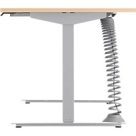 Schreibtisch, elektrisch höhenverstellbar, Rechteck, T-Fuß, B 1600 mm, Ahorn/weißalu + Schublade & Kabelspirale