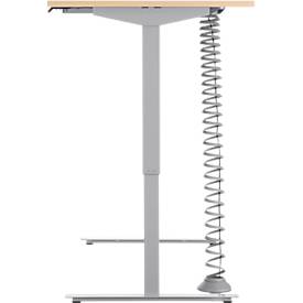 Schreibtisch, elektrisch höhenverstellbar, Rechteck, T-Fuß, B 1600 mm, Ahorn/weißalu + Schublade & Kabelspirale