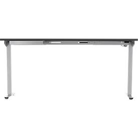 Schreibtisch, elektrisch höhenverstellbar, Rechteck, T-Fuß, B 1600 mm, graphit/weißalu + Schublade & Kabelspirale
