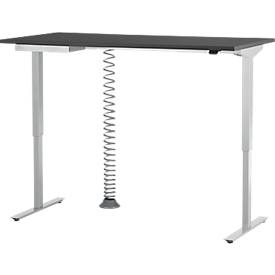 Schreibtisch, elektrisch höhenverstellbar, Rechteck, T-Fuß, B 1600 mm, graphit/weißalu + Schublade & Kabelspirale