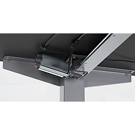 Schreibtisch, elektrisch höhenverstellbar, Rechteck, T-Fuß, B 1600 mm, graphit/weißalu + Schublade & Kabelspirale