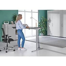 Schreibtisch, elektrisch höhenverstellbar, Rechteck, T-Fuß, B 1600 mm, graphit/weißalu + Schublade & Kabelspirale