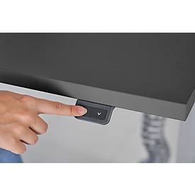 Schreibtisch, elektrisch höhenverstellbar, Rechteck, T-Fuß, B 1600 mm, graphit/weißalu + Schublade & Kabelspirale