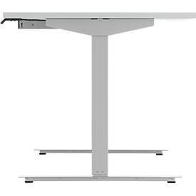 Schreibtisch, elektrisch höhenverstellbar, Rechteck, T-Fuß, B 1600 mm, lichtgrau/weißalu + Schublade & Kabelspirale