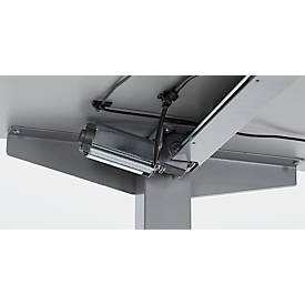 Schreibtisch, elektrisch höhenverstellbar, Rechteck, T-Fuß, B 1600 mm, lichtgrau/weißalu + Schublade & Kabelspirale