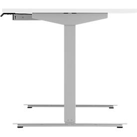 Schreibtisch, elektrisch höhenverstellbar, Rechteck, T-Fuß, B 1600 mm, weiß/weißalu + Schublade & Kabelspirale