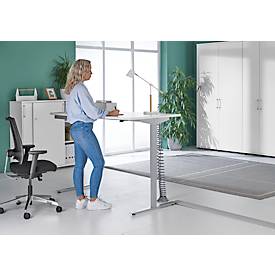 Schreibtisch, elektrisch höhenverstellbar, Rechteck, T-Fuß, B 1600 mm, weiß/weißalu + Schublade & Kabelspirale