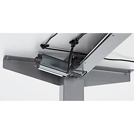 Schreibtisch, elektrisch höhenverstellbar, Rechteck, T-Fuß, B 1600 mm, weiß/weißalu + Schublade & Kabelspirale