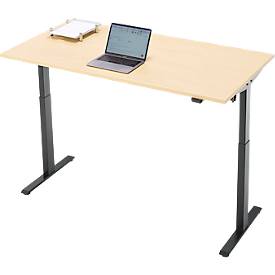 Schreibtisch, elektrisch höhenverstellbar, Rechteck, T-Fuß, B 1600 x T 800 x H 720-1200 mm, Ahorn-Dekor/schwarz