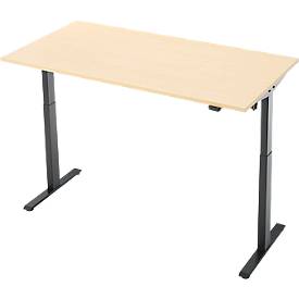 Schreibtisch, elektrisch höhenverstellbar, Rechteck, T-Fuß, B 1600 x T 800 x H 720-1200 mm, Ahorn-Dekor/schwarz