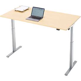 Schreibtisch, elektrisch höhenverstellbar, Rechteck, T-Fuß, B 1600 x T 800 x H 720-1200 mm, Ahorn-Dekor/silber