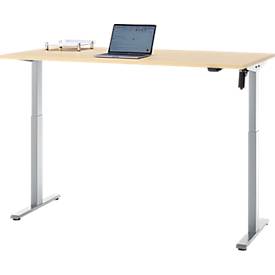 Schreibtisch, elektrisch höhenverstellbar, Rechteck, T-Fuß, B 1600 x T 800 x H 720-1200 mm, Ahorn-Dekor/silber