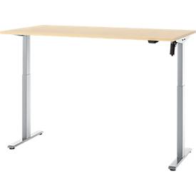 Schreibtisch, elektrisch höhenverstellbar, Rechteck, T-Fuß, B 1600 x T 800 x H 720-1200 mm, Ahorn-Dekor/silber