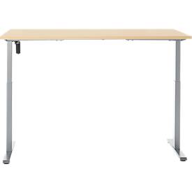 Schreibtisch, elektrisch höhenverstellbar, Rechteck, T-Fuß, B 1600 x T 800 x H 720-1200 mm, Ahorn-Dekor/silber