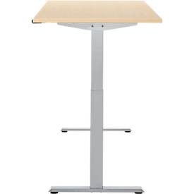Schreibtisch, elektrisch höhenverstellbar, Rechteck, T-Fuß, B 1600 x T 800 x H 720-1200 mm, Ahorn-Dekor/silber