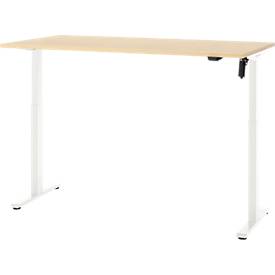 Schreibtisch, elektrisch höhenverstellbar, Rechteck, T-Fuß, B 1600 x T 800 x H 720-1200 mm, Ahorn-Dekor/weiß