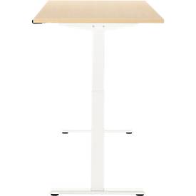 Schreibtisch, elektrisch höhenverstellbar, Rechteck, T-Fuß, B 1600 x T 800 x H 720-1200 mm, Ahorn-Dekor/weiß