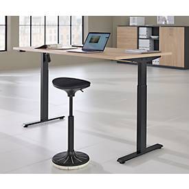 Schreibtisch, elektrisch höhenverstellbar, Rechteck, T-Fuß, B 1600 x T 800 x H 720-1200 mm, Eiche-Dekor/schwarz