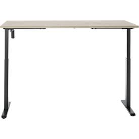 Schreibtisch, elektrisch höhenverstellbar, Rechteck, T-Fuß, B 1600 x T 800 x H 720-1200 mm, Eiche-Dekor/schwarz