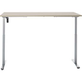 Schreibtisch, elektrisch höhenverstellbar, Rechteck, T-Fuß, B 1600 x T 800 x H 720-1200 mm, Eiche-Dekor/silber