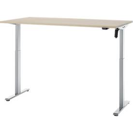 Schreibtisch, elektrisch höhenverstellbar, Rechteck, T-Fuß, B 1600 x T 800 x H 720-1200 mm, Eiche-Dekor/silber