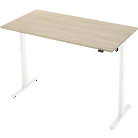 Schreibtisch, elektrisch höhenverstellbar, Rechteck, T-Fuß, B 1600 x T 800 x H 720-1200 mm, Eiche-Dekor/weiß