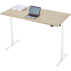 Schreibtisch, elektrisch höhenverstellbar, Rechteck, T-Fuß, B 1600 x T 800 x H 720-1200 mm, Eiche-Dekor/weiß