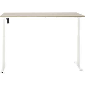Schreibtisch, elektrisch höhenverstellbar, Rechteck, T-Fuß, B 1600 x T 800 x H 720-1200 mm, Eiche-Dekor/weiß