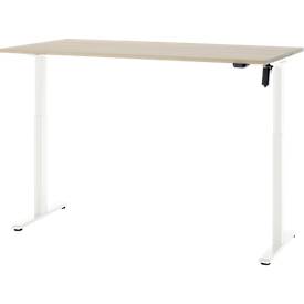 Schreibtisch, elektrisch höhenverstellbar, Rechteck, T-Fuß, B 1600 x T 800 x H 720-1200 mm, Eiche-Dekor/weiß