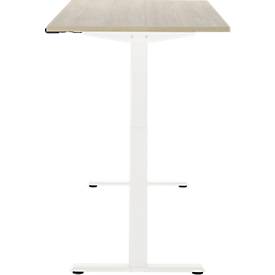 Schreibtisch, elektrisch höhenverstellbar, Rechteck, T-Fuß, B 1600 x T 800 x H 720-1200 mm, Eiche-Dekor/weiß