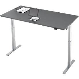 Schreibtisch, elektrisch höhenverstellbar, Rechteck, T-Fuß, B 1600 x T 800 x H 720-1200 mm, graphit/silber