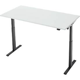Schreibtisch, elektrisch höhenverstellbar, Rechteck, T-Fuß, B 1600 x T 800 x H 720-1200 mm, lichtgrau/schwarz