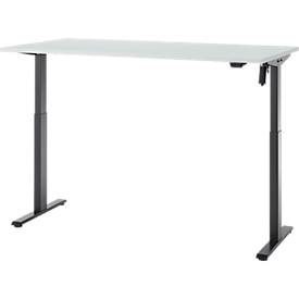 Schreibtisch, elektrisch höhenverstellbar, Rechteck, T-Fuß, B 1600 x T 800 x H 720-1200 mm, lichtgrau/schwarz