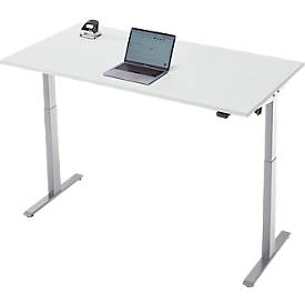 Schreibtisch, elektrisch höhenverstellbar, Rechteck, T-Fuß, B 1600 x T 800 x H 720-1200 mm, lichtgrau/silber
